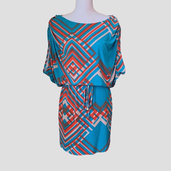 JESSICA SIMPSON BLUE GEOMETRIC DRESS - Picture 3 of 16